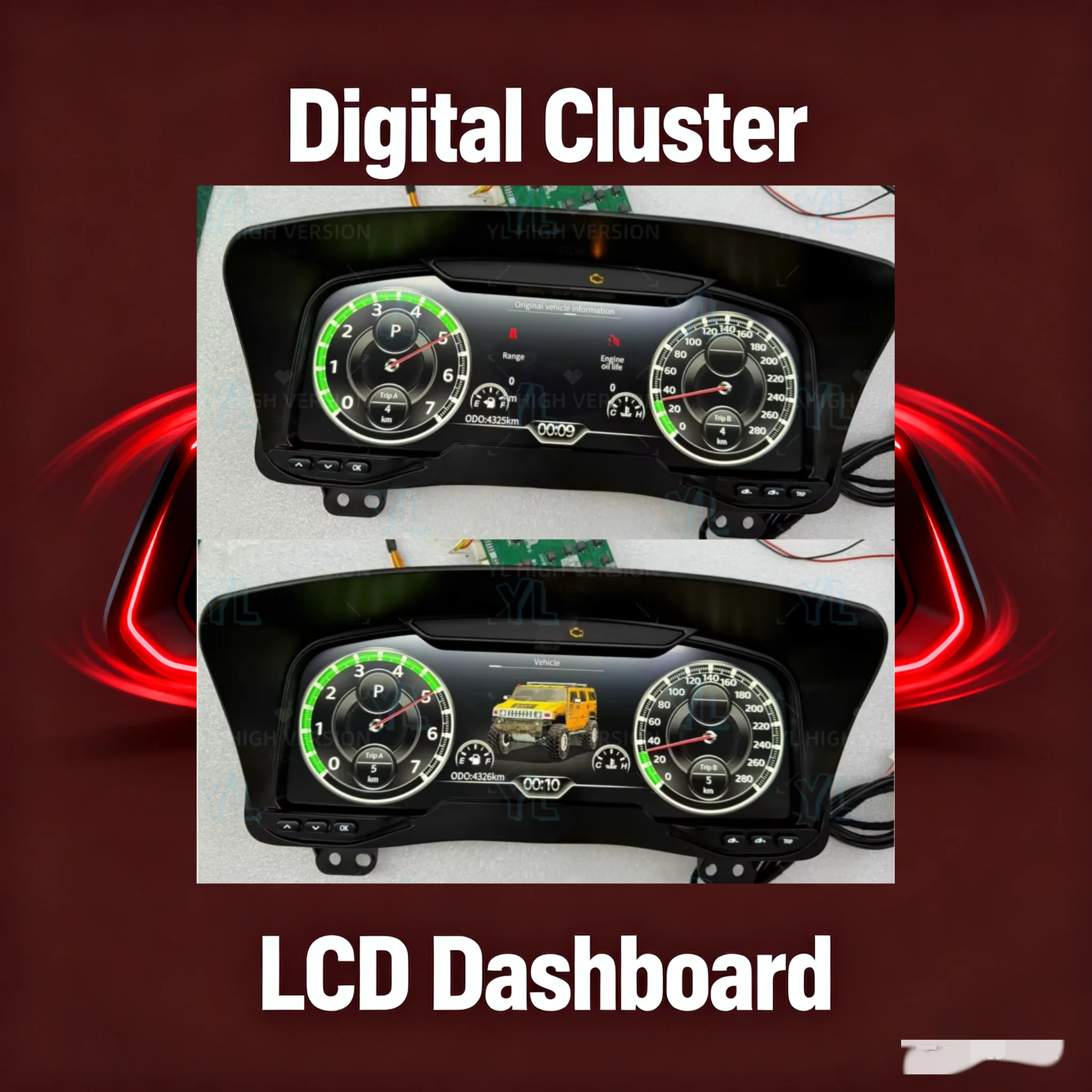 rc 12.3'' For Hummer H3 2005 2006 2007 -2010 LCD Dashboard Instrument Panel Digital Cluster Smart Gauges Module Auto Speed Meter