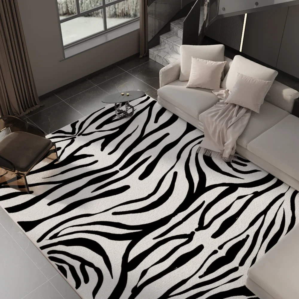 

Imitation cashmere living room carpet bedroom black and white striped tiger skin household absorbent floor mat