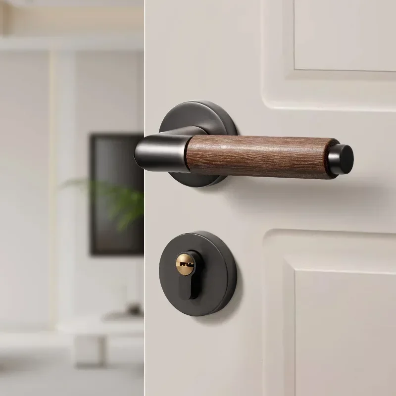 

New 2026 Walnut Door Handle 72 * 55 Magnetic Silent Lock Body New Chinese Bedroom Door Lock