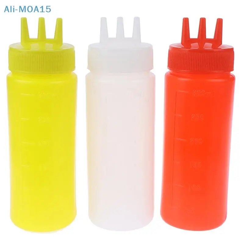 3 Hole Squeeze Bottle Sauce Vinegar Oil Ketchup Gravy Cruet Condiment Dispenser