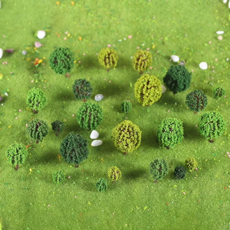 24pcs/1set Mini Model Tree 1-1.4in 2.5-3.5cm Mixed size Bush Group 3D Forest DIY Railway Scenery Building Scene Plants Ornament