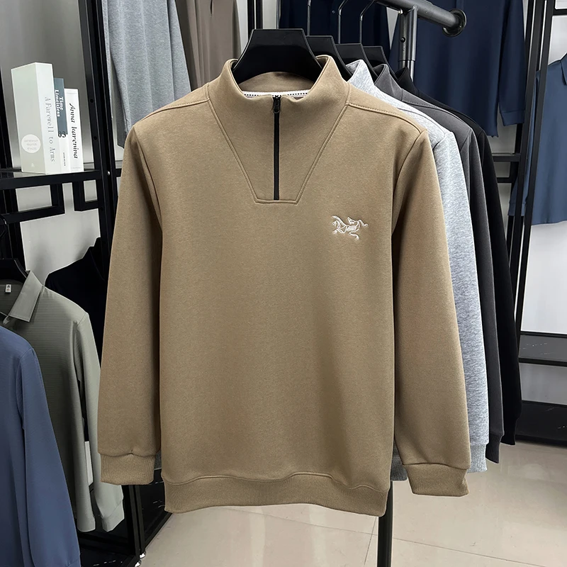 سترة رجالية عصرية وعصرية بياقة واقفة، تي شيرت دافئ بأكمام طويلة مناسب للشباب ومتوسطي العمر