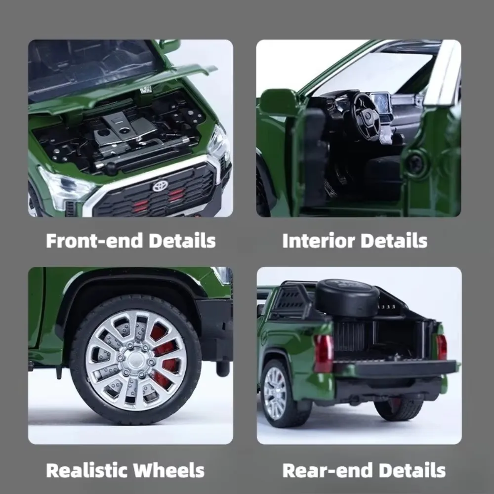 1:32 Scale Toyota Tundra Pickup Truck Alloy Die-cast Car Model with Sound & Light Pull Back 6 Openable Doors Kids Toy Vehicle
