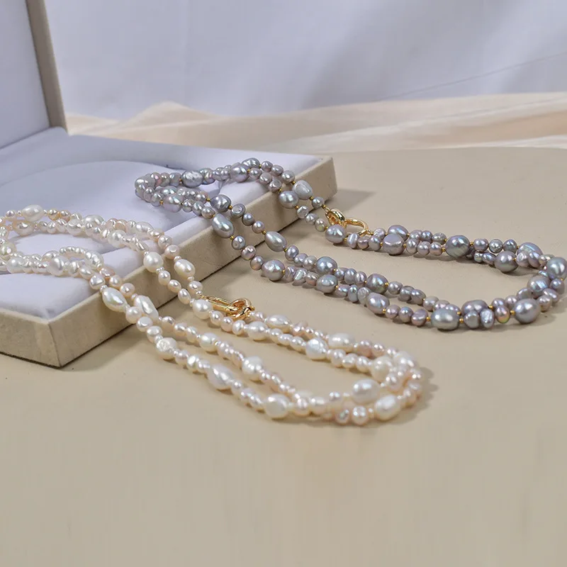 

Gray Baroque Irregular Natural Pearl Sweater Chain High-Luster Freshwater Autumn Winter Women'S Long Necklace
