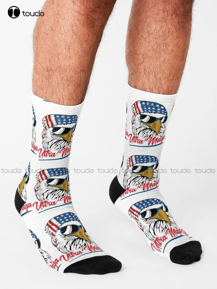 Eagle American Flag Ultra Maga Socks Black Mens Socks Personalized Custom Unisex Adult Teen Youth Socks Custom Gift New Popular