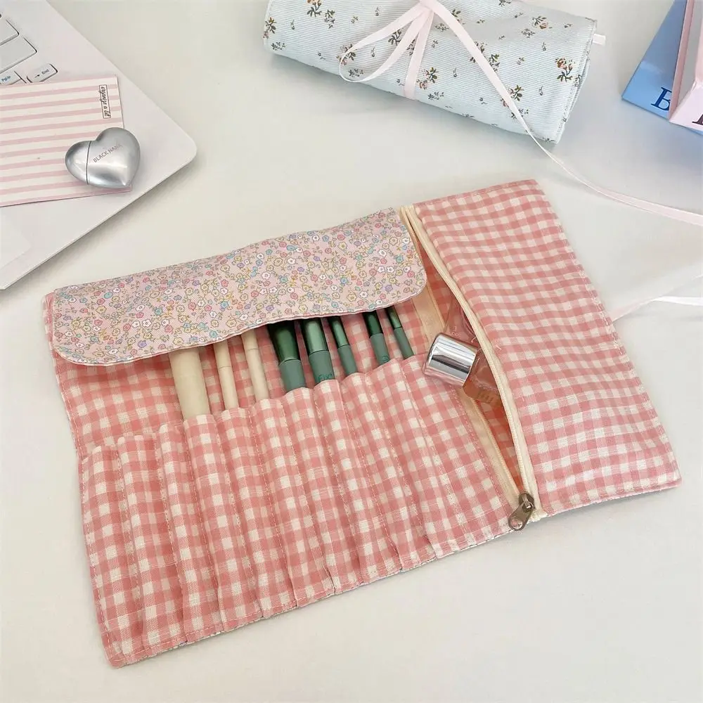 Convenient Makeup Brush Bag Large Capacity Pink Cosmetic Storage Bag Floral Pattern Eyebrow Pencil Box Makeup Brush Organizer