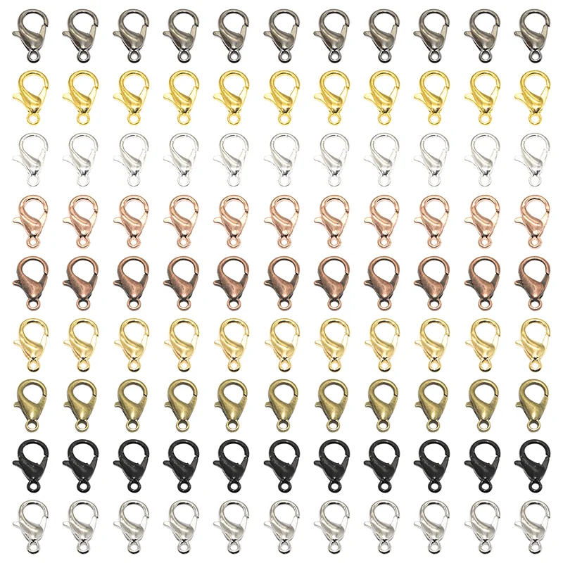 50pcs Wholesale 10/12/14/16/18mm 9 Colors Metal Lobster Clasps Hooks For DIY Necklace&Bracelet Chain Fashion Jewelry Findings