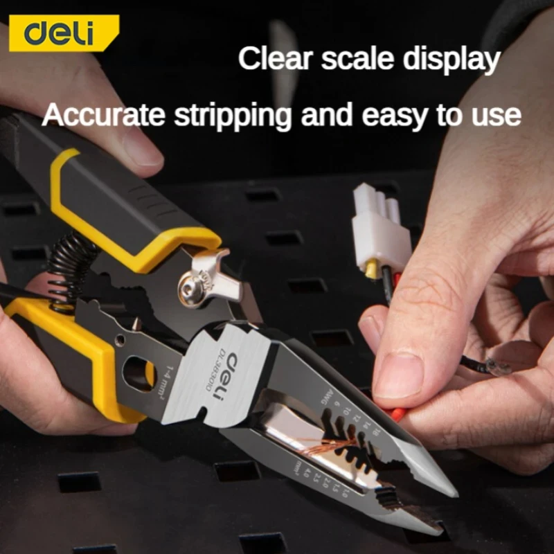 Deli 9 in 1 Electrician Pliers Multifunctional Needle Nose Pliers for Wire Stripping Cable Cutters Terminal Crimping Hand Tools