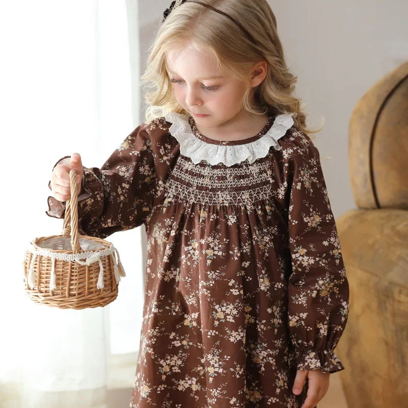 Vestido Retro de moda para niña, vestido de princesa con volantes de otoño 2024, vestidos informales de algodón, ropa para fiesta de vacaciones para niños