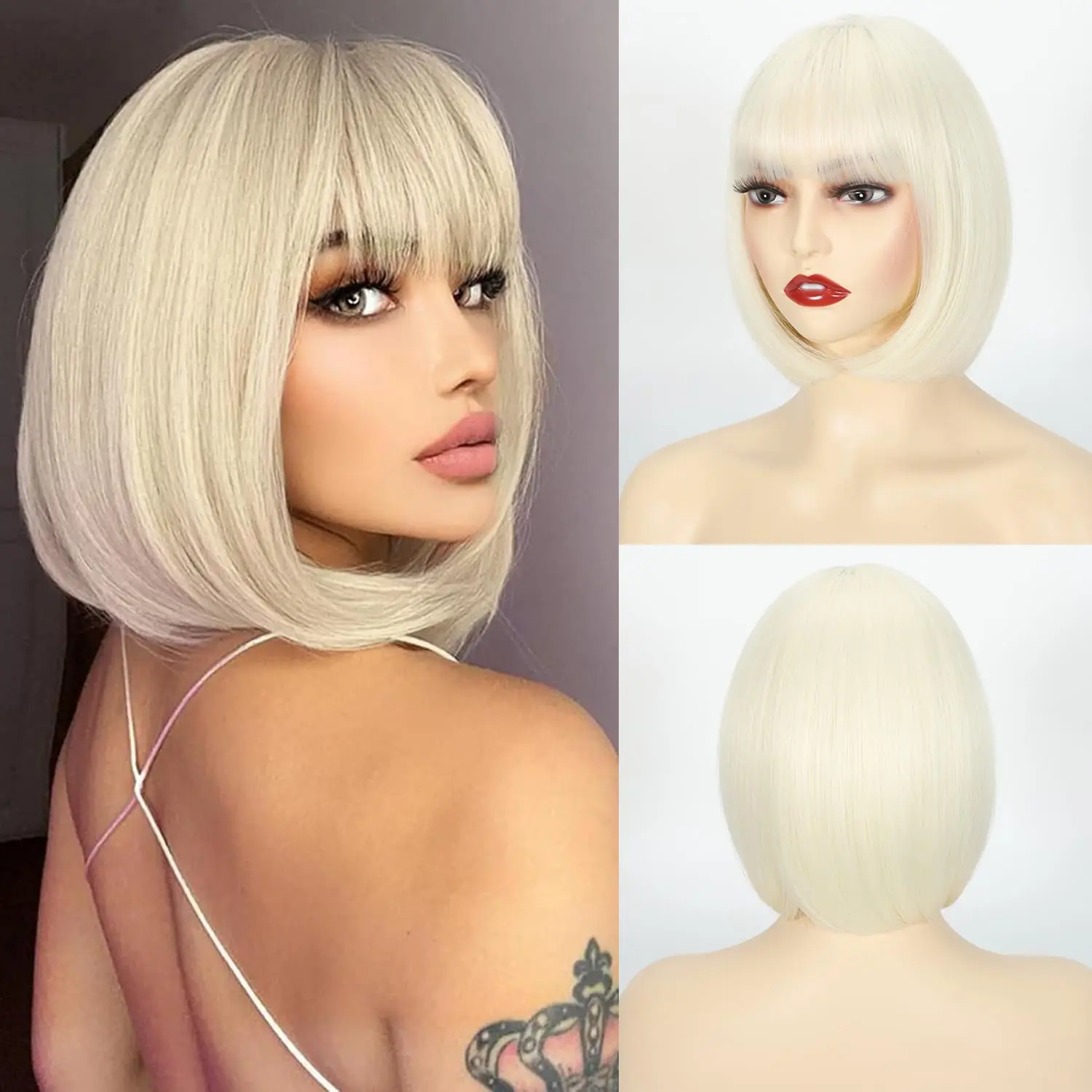 

Short bob hairstyle, golden synthetic wig for Halloween party cosplay, daily use hot-pressed hair accessory wig