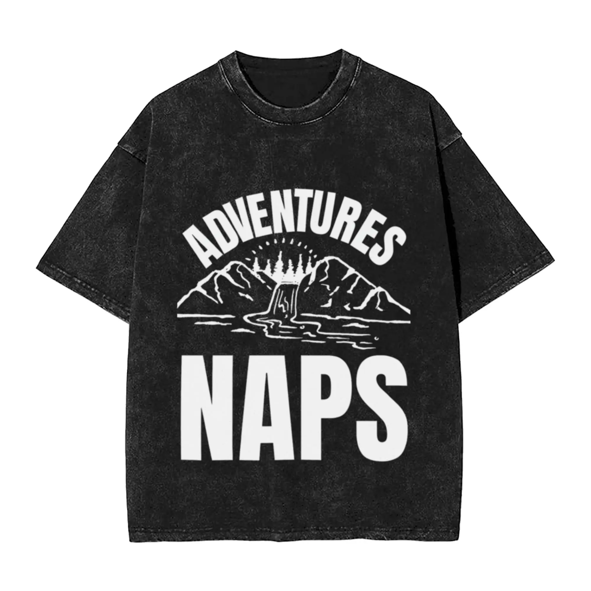 Adventures and Naps Inspirational Typography Design for Relaxed Explorers A Washed T Shirt Men's Oversized Cotton Tees Tops