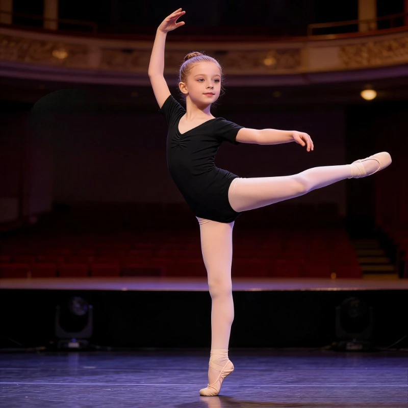 

Girls' Leotard Ballet Dance Wear Short Sleeve Closed-croutch Practice Costume Dancewear for Children Ballet Practice Outfit