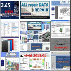 Newest All Repair data 10.53 software wholedata 2014v autodata 3.45 vivid 2018.1 elsawin 6.0 atsg 2017 software + video 1TB HDD