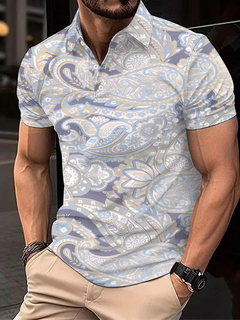 New men's Polo 3D striped printed shirt street casual short sleeved top men's clothing top POLO shirt