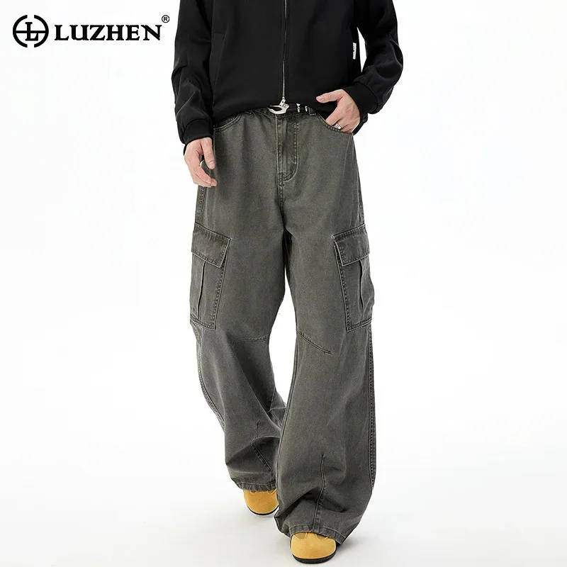 

LUZHEN Original Many Pockets Decorate Loose Solid Color Straight Cargo Pants Men's 2025 New Fashion High Quality Trousers JY3961