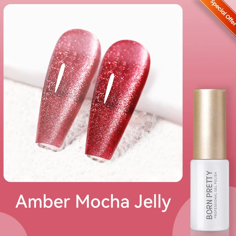 

BORN PRETTY 5ml Amber Mocha Jelly Gel Nail Polish Red Blue Translucent Color 9D Flakies Reflective Soak Off UV LED For Nail Art