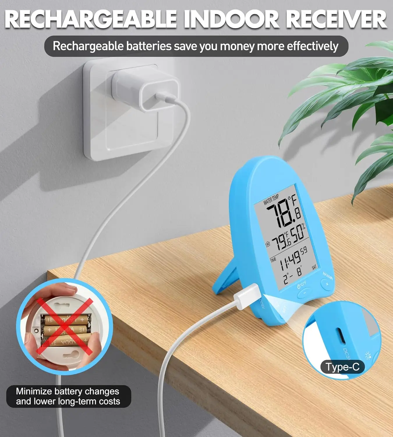 Wireless Solar Pool Thermometer with Light Show & Backlit Display for Night Reading