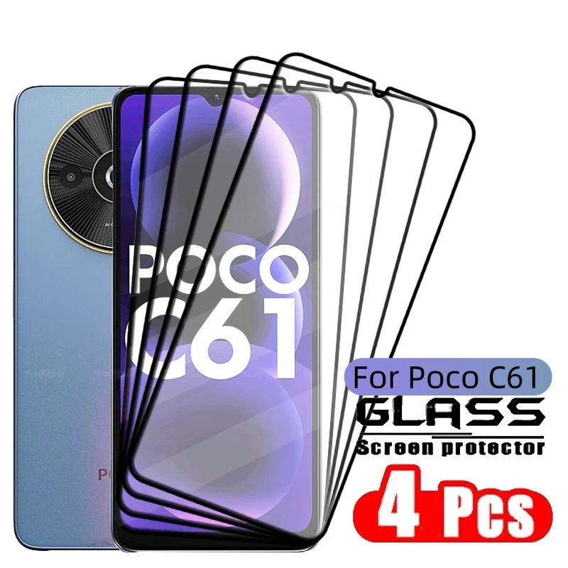 

4PCS For Poco C61 Glass Xiaomi Poco C61 Tempered Glass Protective Film Full Cover Glue HD 9H For Screen Protector Poco C61 C 61