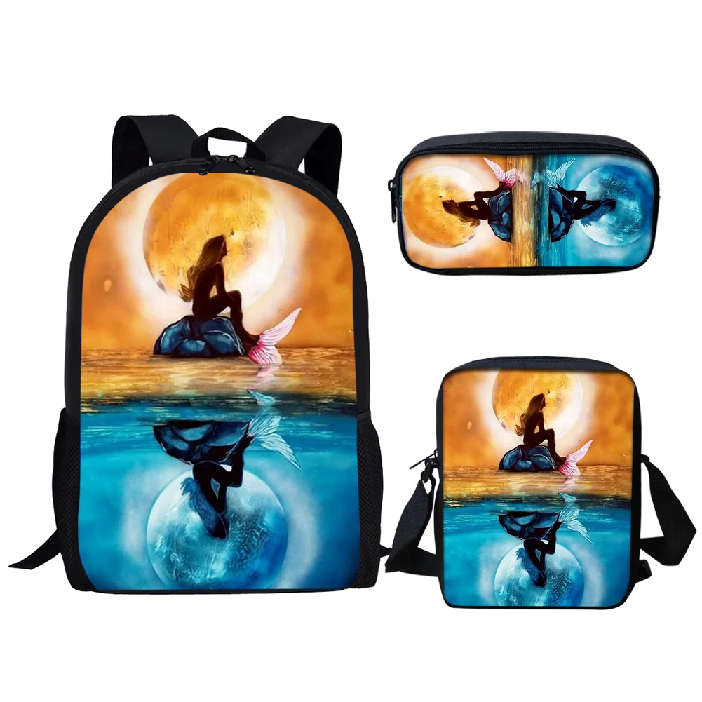 

Fantasy Mermaid Moon Printed Book Bag for Teen Girls Fashion Elementary Colorful School Bags Kids Pretty Student Backpack 3Set