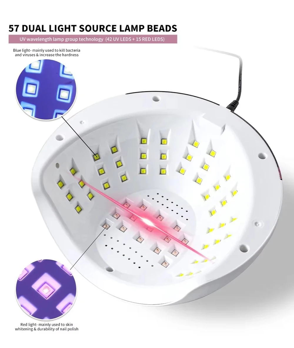 268W UV LED โคมไฟเล็บ Professional UV เครื่องเป่าเล็บสําหรับเจลเล็บ 57 ลูกปัด Fast Curing UV GEL โคมไฟโปแลนด์