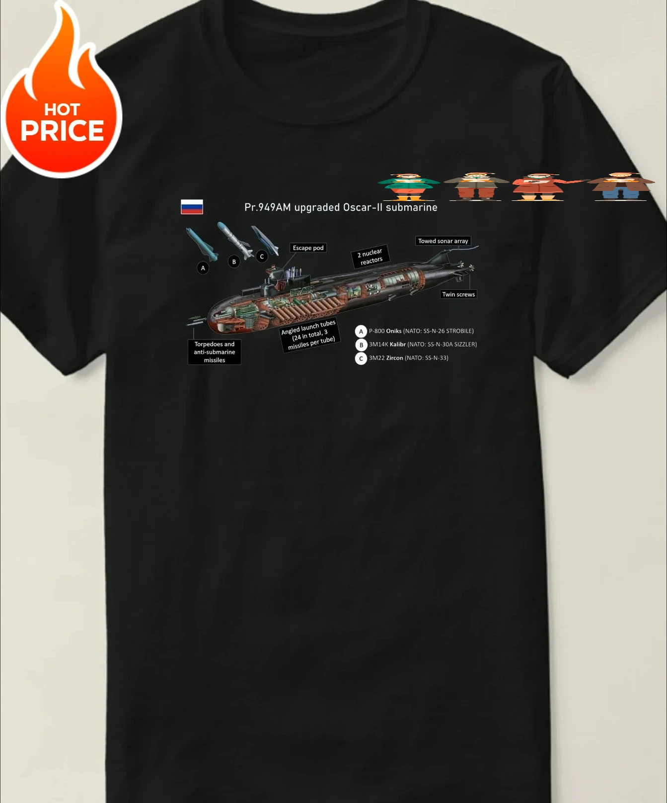 Russian Marines Oscar II Class Nuclear-Powered Cruise Missile Submarine T Shirt. 100% Cotton Casual T-shirt Loose Top Size S-3XL
