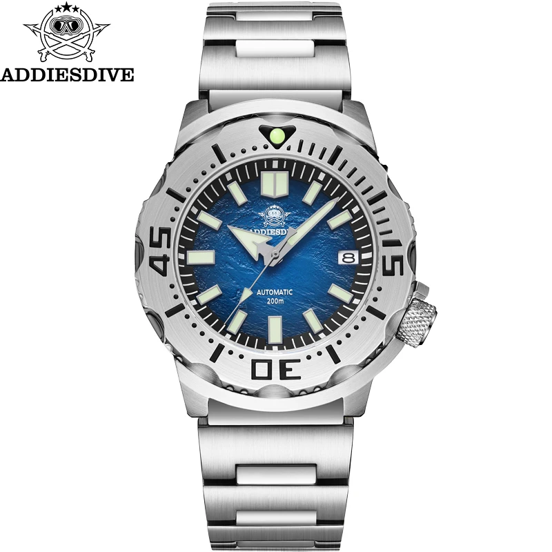 Addiesdive Mannen Mechanische Horloges Saffierglas 42 Mm Surfen Blauwe Wijzerplaat C3 Lichtgevende 200 M Waterdicht Duik Roestvrij staal Relogio