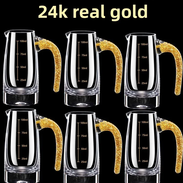 gold foil Baijiu cup wine dispenser set Household small wine glass One-shot glass Chinese wine set with graduated cup holder