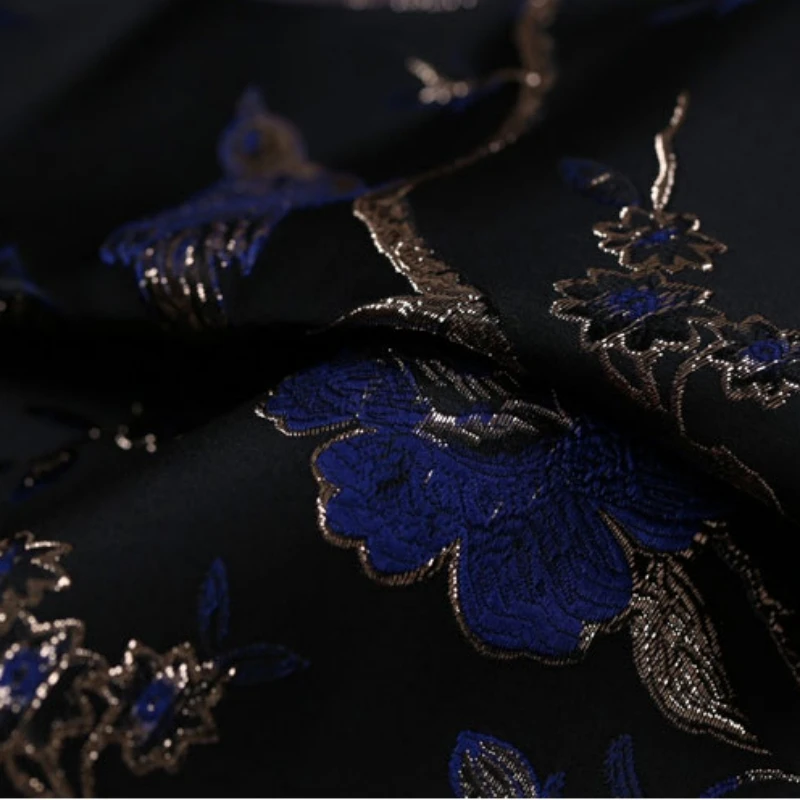 Jacquard Brocade Gold Silk Fabric European Brand Fashion Design for Dress Windbreaker Autumn Winter Cloth by the Meter Diy Sew