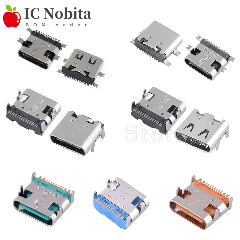 100PCS Type-C USB 3.1 16Pin  Female Charging Port Jack Socket USB Connector PCB Soldering SMD SMT DIY Repair Type C Adapter