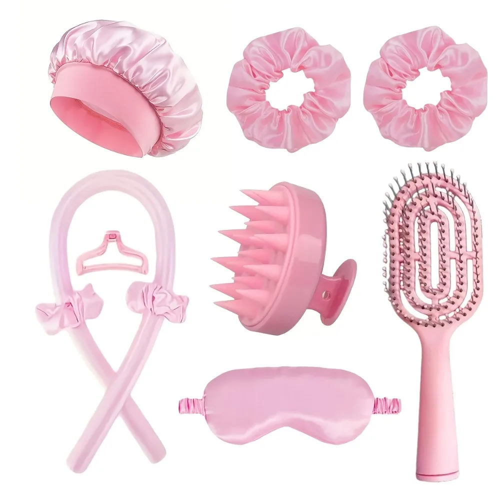 

Набор для завивки волос без нагрева из 10 предметов: щетка-расческа для шампуня, атласная шапочка для душа, маска для сна, резинка для волос для ежедневной завивки во время сна