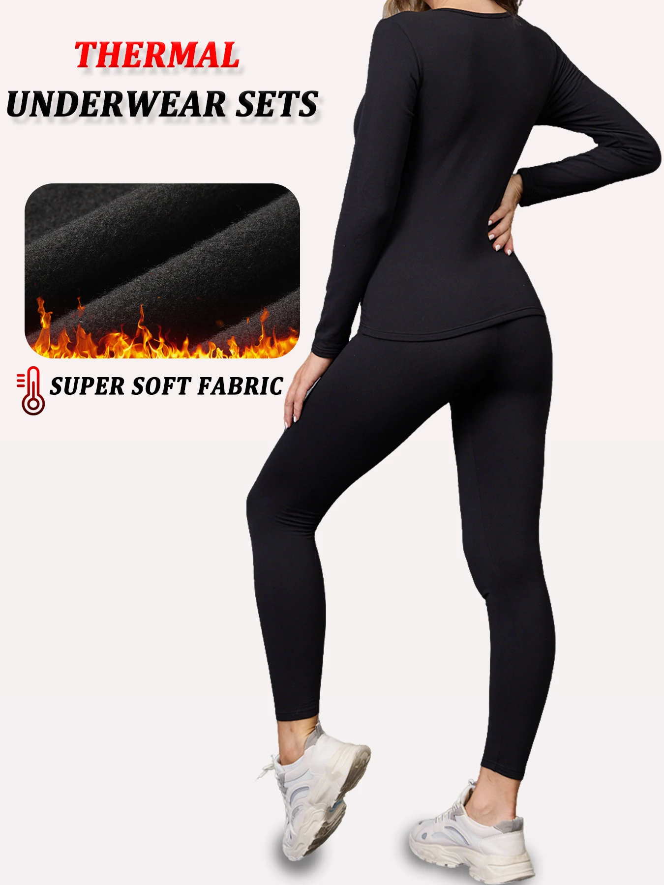 Thermal Fleece Underwear Sets for Women - Super Soft Lined Top and Bottom Winter Loungewear Pajama Sets for Cold Weather Days