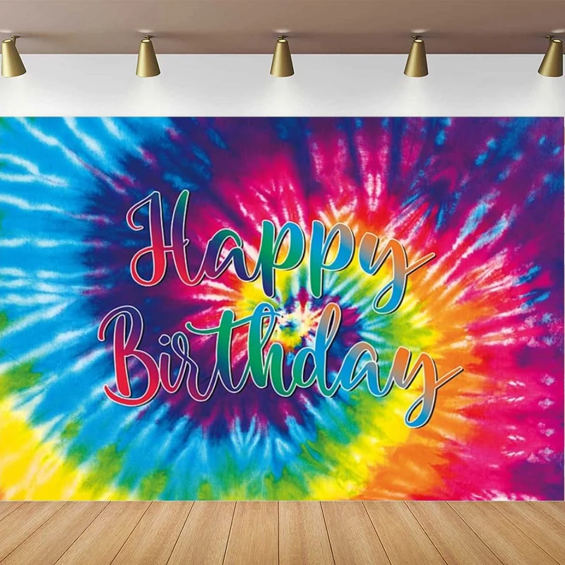 Tie Dye Photography Backdrop For Boy 60s 70s Hippie Groovy Peace Love Rainbow Banner Happy Birthday Party Decor Background