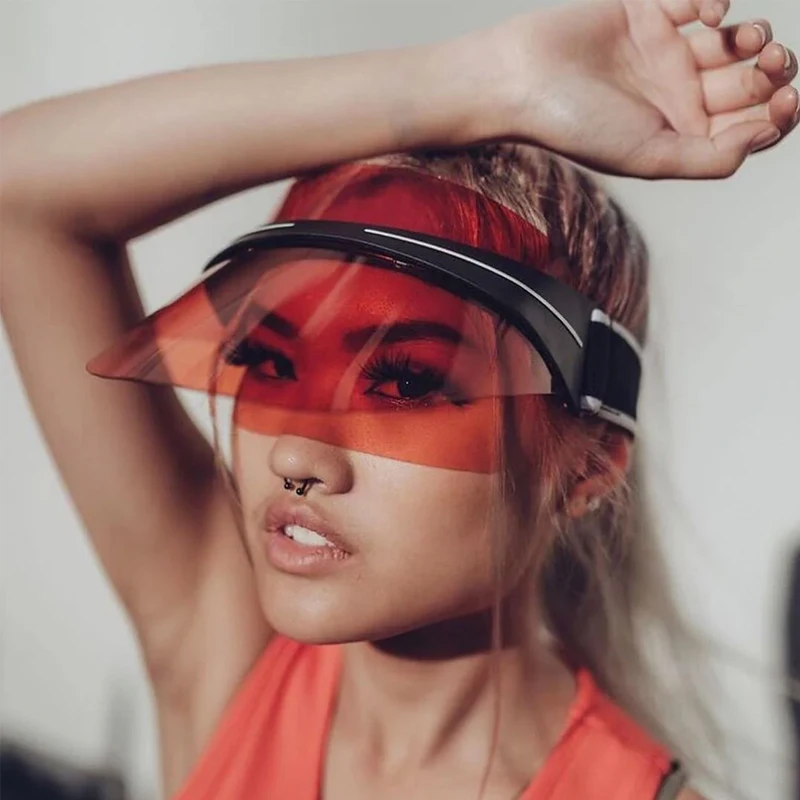 

Orange Transparent Non-glare UV Protection Golf Hat Running Driving PVC Breathable Hollow Top Hat Sun Hat Outdoor Sports Sun Hat