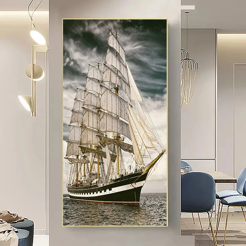 Large Sailboat Artwork Poster Canvas Paintings Prints Aesthetic Seascape Wall  Pictures Living Room Office Decoration Cuadros