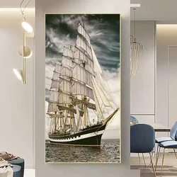 Large Sailboat Artwork Poster Canvas Paintings Prints Aesthetic Seascape Wall Pictures Living Room Office Decoration Cuadros