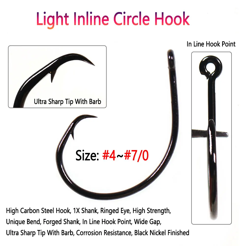 Bimoo 20pcs High Carbon Steel Light Inline Circle Hook For Saltwater Fishing Bass Catfish Octopus Wahoo Pike Tuna Fishing Tackle