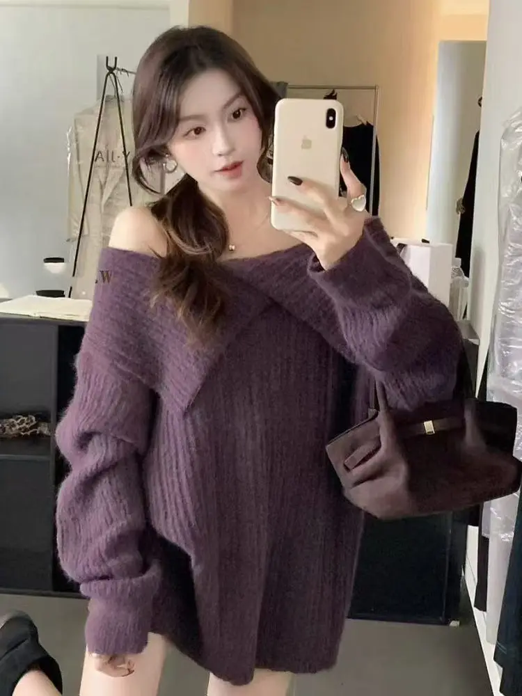

Loose Korean Sle Long Sve Knitted Sweater Women's Autumn Winter New Lazy Sle Soft Bulkin Match All Knitted Small irt