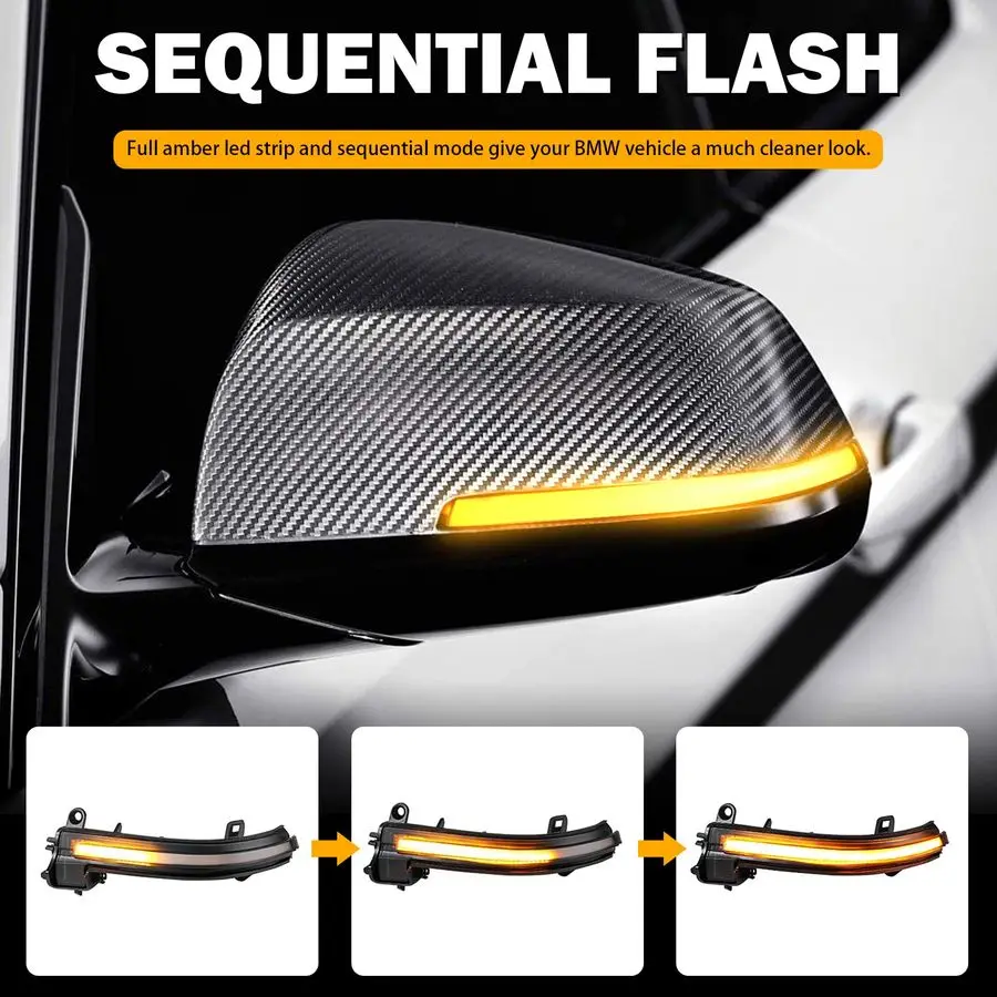 

Dynamic Sequential Turn Signals Mirror Lights for BMW F30 F32 F36 F22 X1 i3 BMW 1 2 3 4 Series Smoked Sequential Side Marker Tur