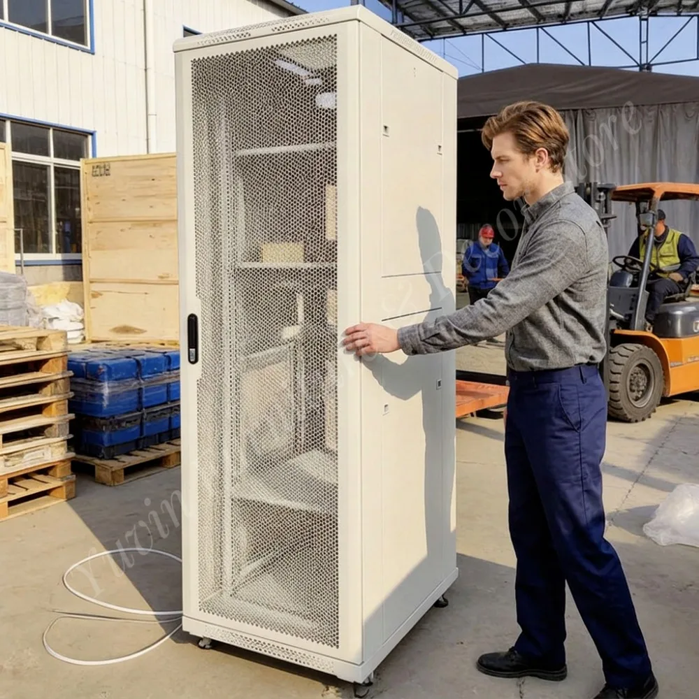 19 Inch Data Center Server Rack Enclosure 42U Floor Standing Network Cabinet 600mm IP20 Protection White Cold-rolled Steel