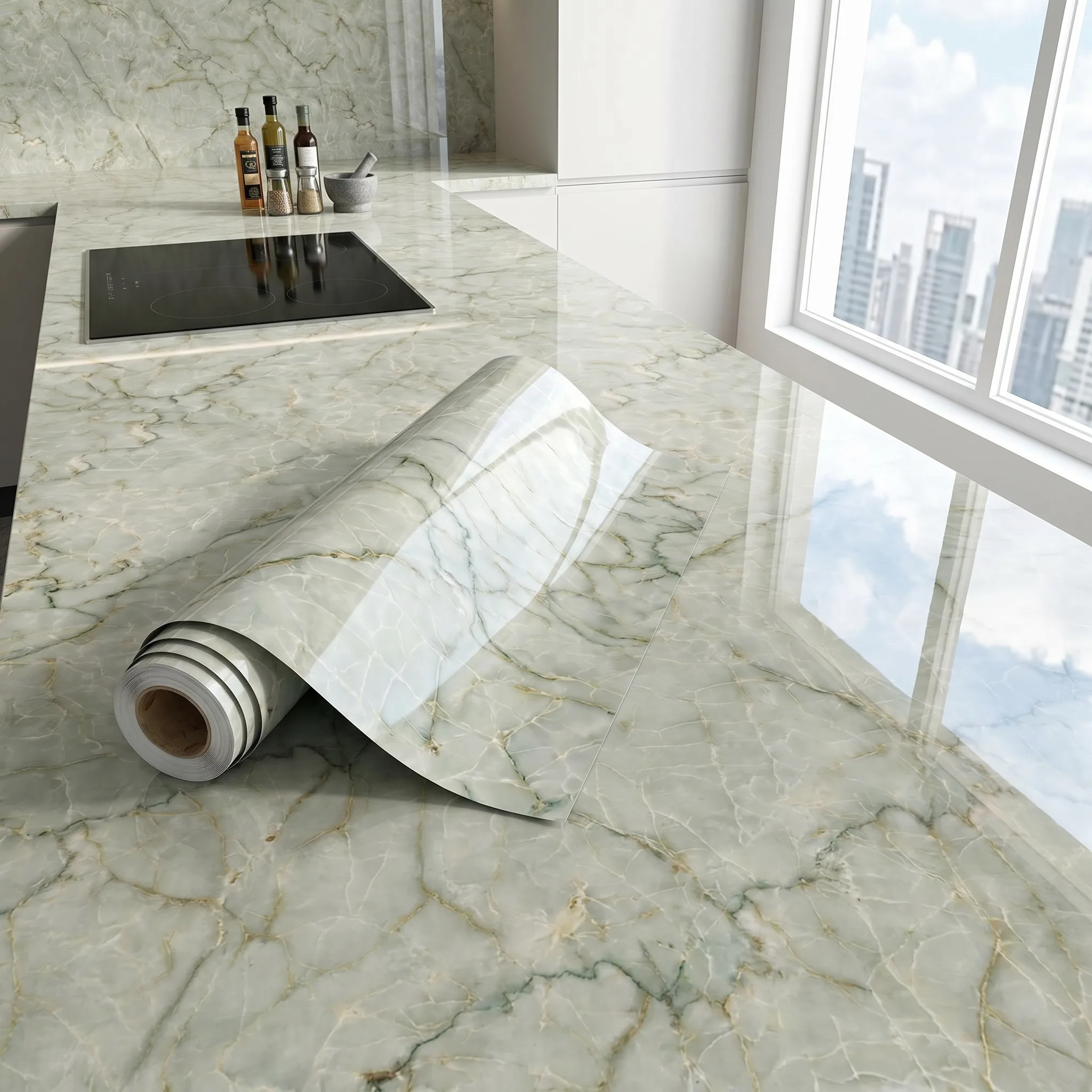 Papel Tapiz Autoadhesivo de Mármol, Impermeable y Resistente al Aceite, para Encimeras de Cocina, Gabinetes, Muebles, Paredes, Renovación del Hogar