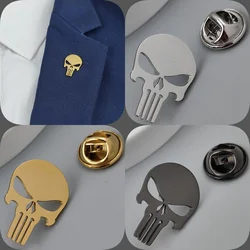 Punisher skull gold-plated badge, suit lapel pin stainless steel black, anti-exposure buttons for women, brooch for men