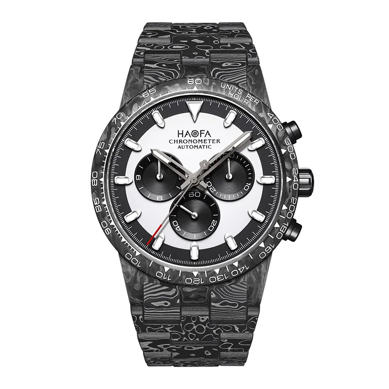 Haofa Chronograph Watch Full Carbon Fiber Automatic Mechanical Movement Men‘s Watch Panda Dial 50 H Power Reserve Fashion 2366-1