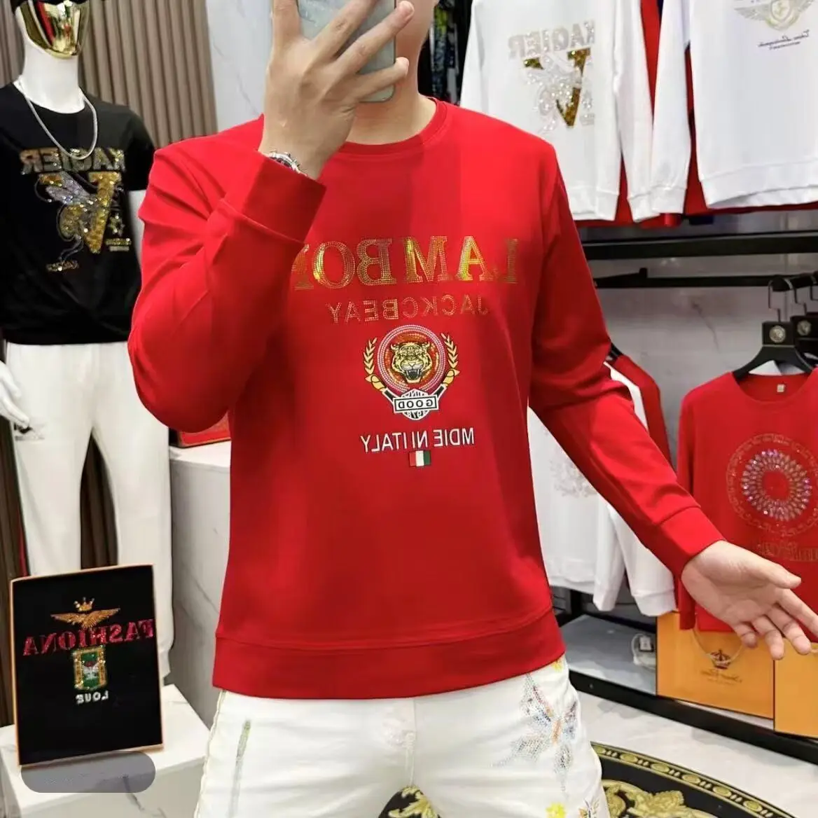 

Осенне-зимний свитшот с принтом, свободного кроя, с круглым вырезом, мужской, модный, повседневный, удобный, из полиэстера, с длинными рукавами.