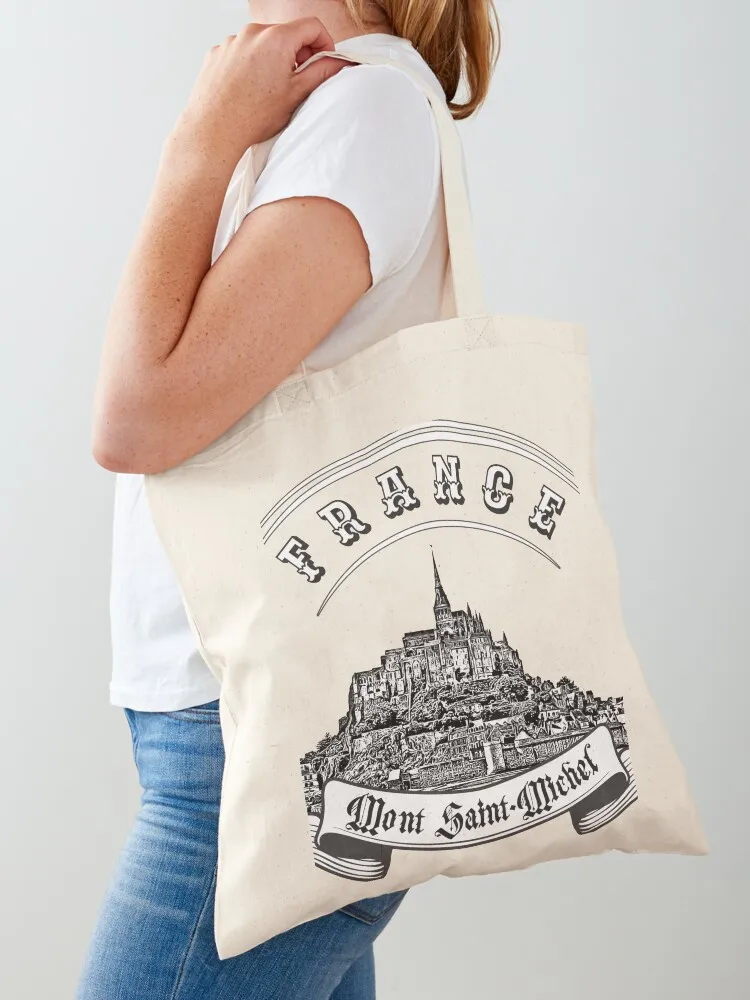 Biara abad pertengahan Mont Saint Michel. Perancis. Tote Bag Tas bahu kanvas tas jinjing besar Tas jinjing kanvas estetis