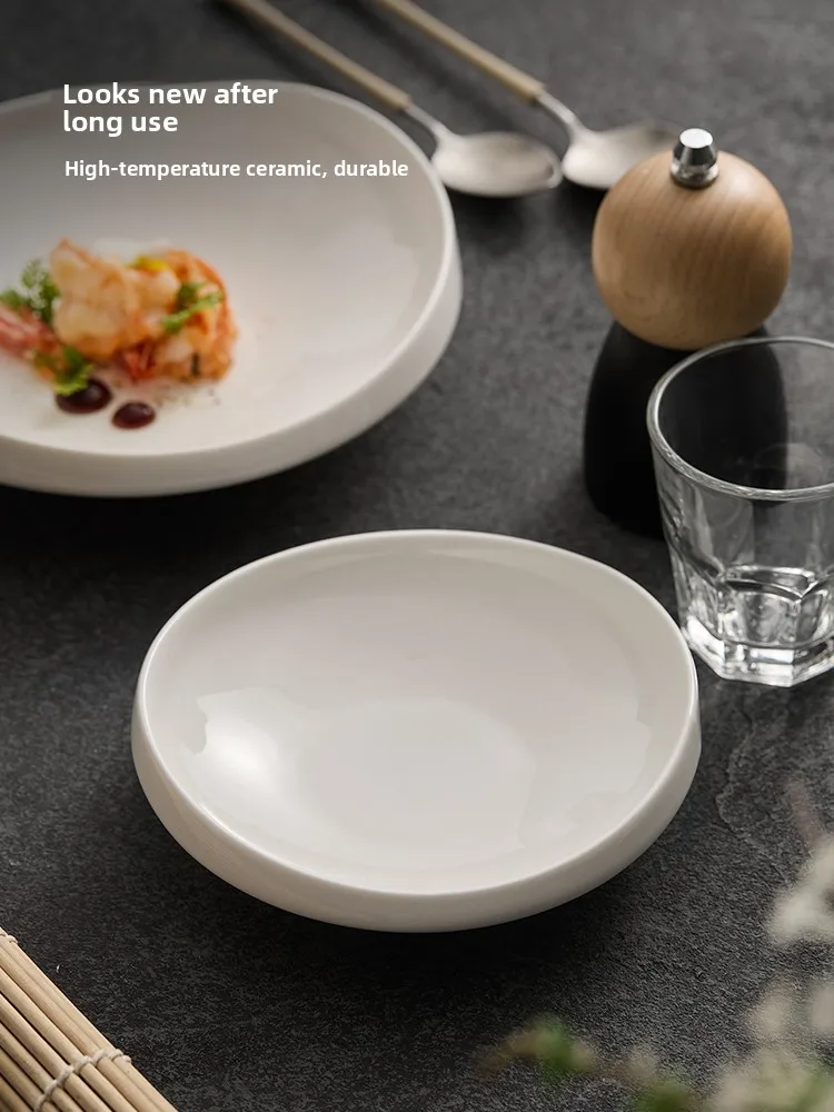 Ele White Cerc Dinner Plate Home Use Restaurant Quali Deep Di Simple Design Pure Color Universal Size 8 Inches