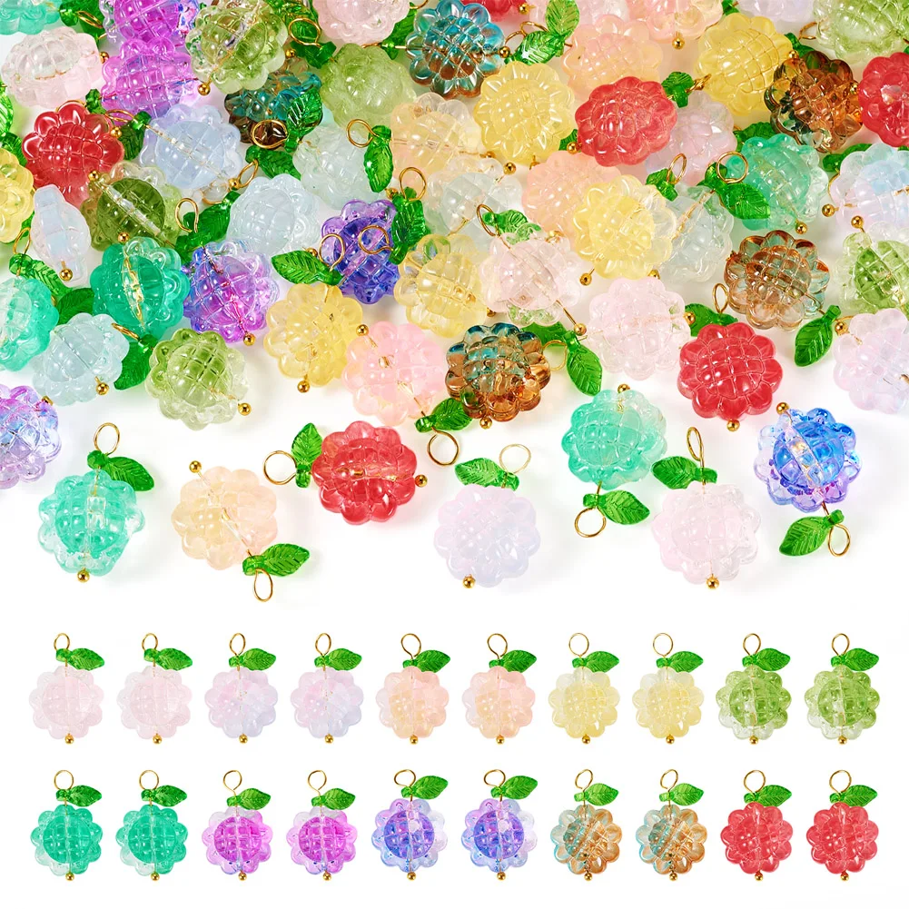 60Pcs Mixed Color Brass Flower Glass Beads Charms for Earring Necklace DIY Jewelry Making Accessories