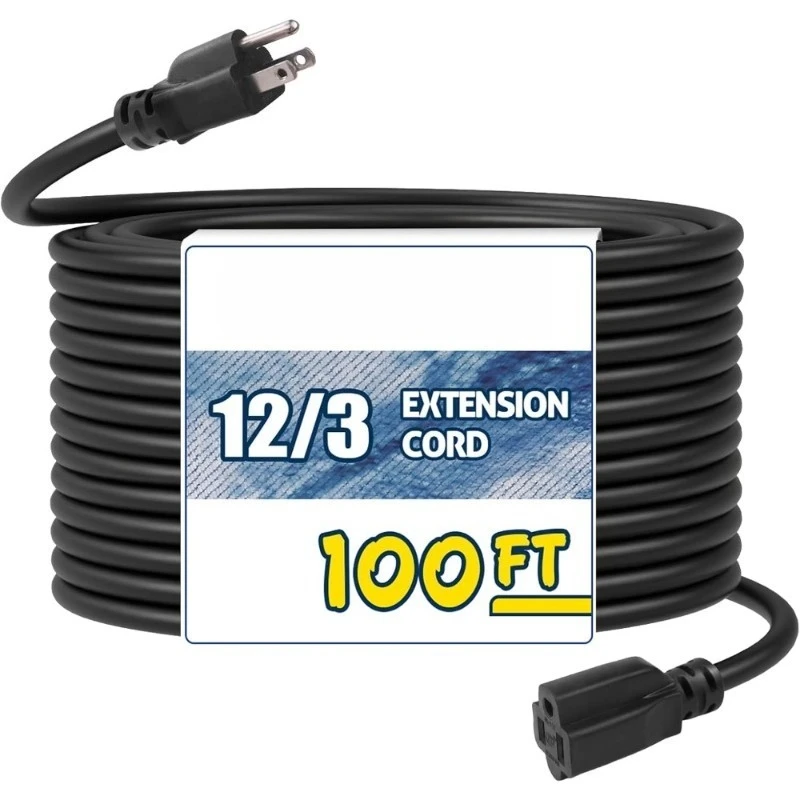 

100ft Heavy Duty Extension Cord 12 3 SJTW Indoor Outdoor Power Cable with Grounded Plug 15A 1875W for Garden Appliances