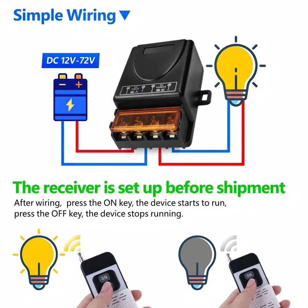 DV 12V 24V 36V 30A relè sistema di interruttori di controllo remoto Wireless trasmettitore RF 433Mhz On Off per scaldacqua lampada a soffitto a LED