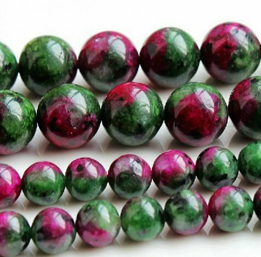 6/8/10/12/14mm Natural Red Green Ruby Zoisite Gemstone Round Loose Beads 15\'\' Strand