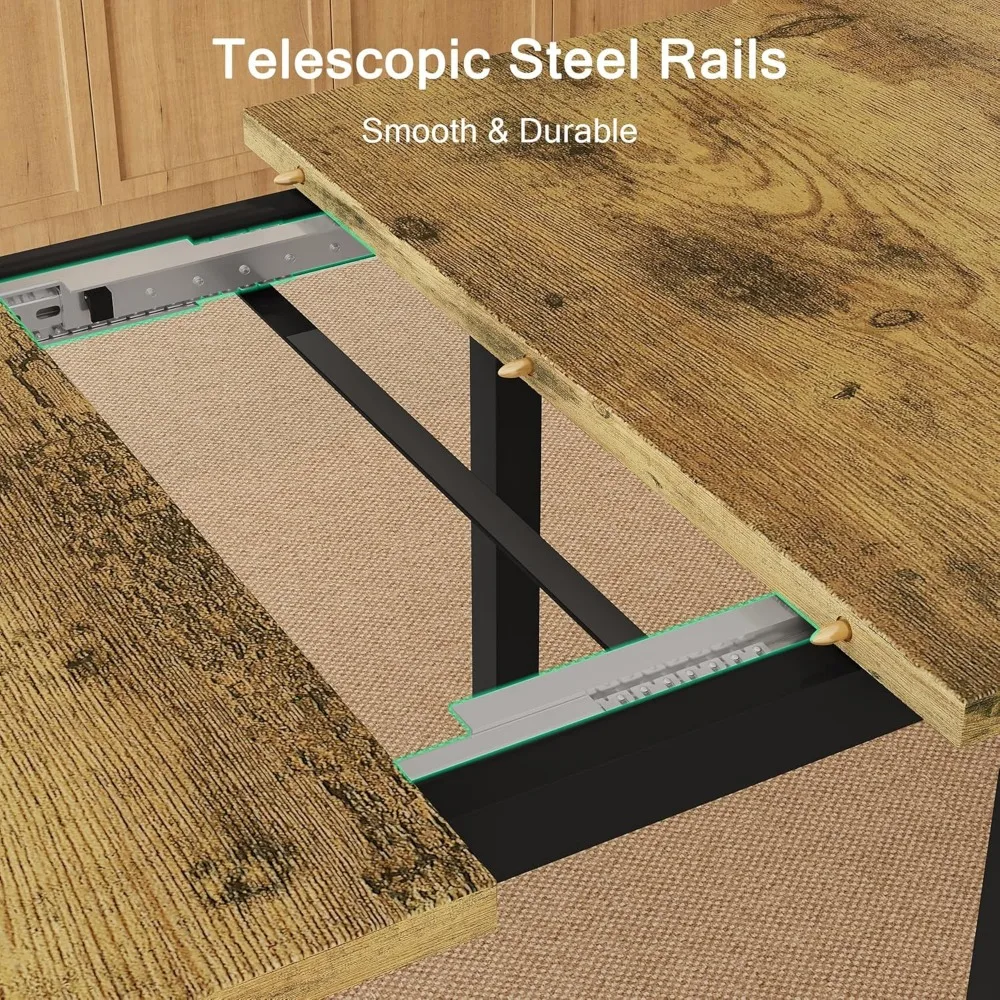 طقم طعام حديث مكون من 7 قطع من منتصف القرن مع 63 طاولة قابلة للتمديد و6 مقاعد وإطار معدني وبناء MDF #4